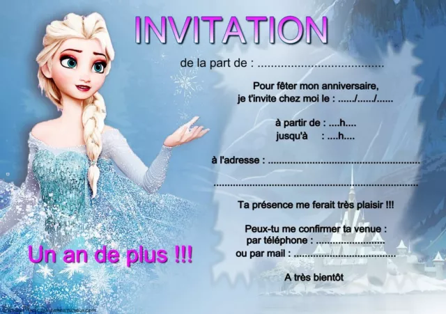 5 ou 12 cartes invitation anniversaire REINE DES NEIGES réf 12