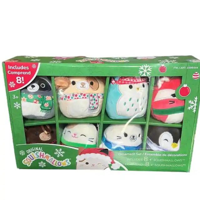 Squishmallows 4” 2023 Holiday Plush Ornament Set 8 Pack Christmas Ornaments NEW