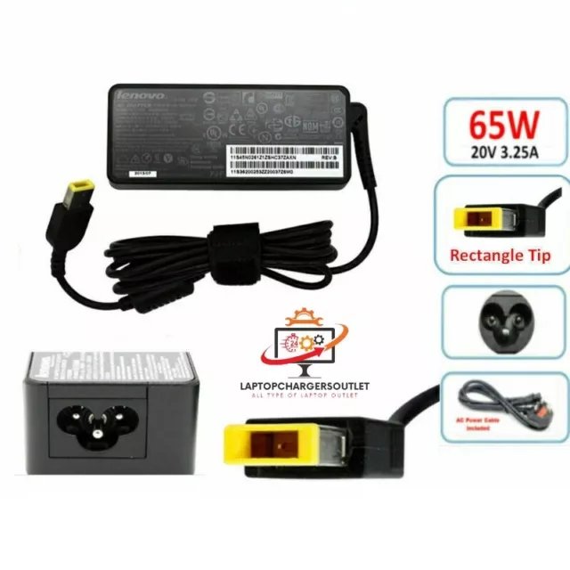 GENUINE LENOVO LAPTOP Charger Rectangle Tip 20V - 3.25A, 65W With Power ...