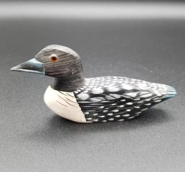 Minature Hand Painted Wooden Loon Unsigned 4" Long