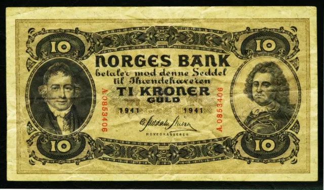 NORWEGEN. 10 Kroner 1941. 8c.