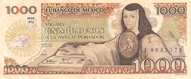 Mexico  1000  Pesos  19.7.1985  Series  XU  Prefix  K  Circulated Banknote WH2