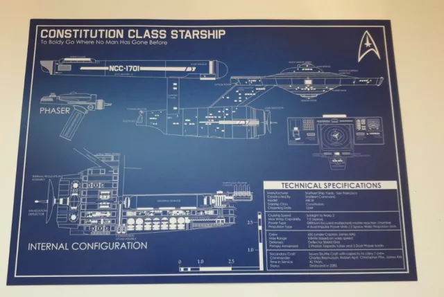 Star trek uss enterprise ncc1701 schematic blueprint A3 artprint poster