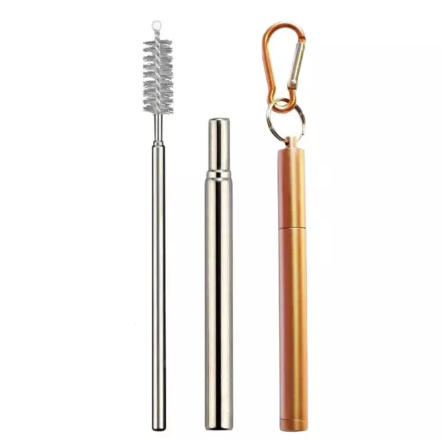 Telescopic Drinking Straw Stainless Steel Travel Reusable with Eco Case & Brush 3