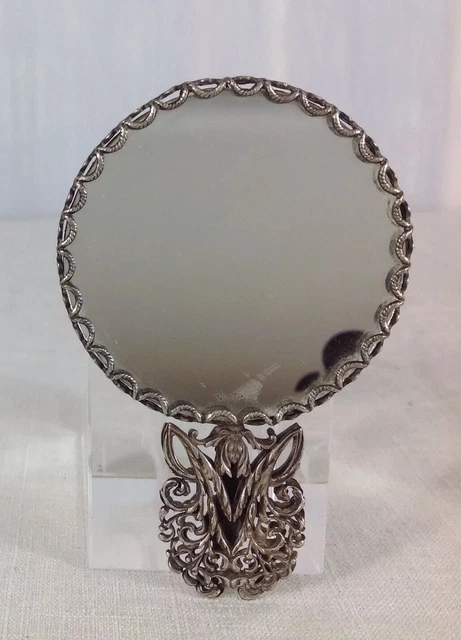 Superbe petit MIROIR de poche Face à main fin 19° debut 20° Métal ciselé Cupidon