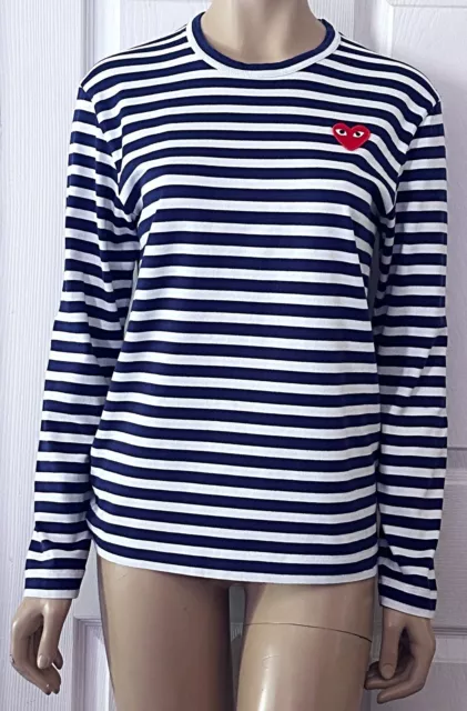 Comme Des Garcons PLAY Blue/ White Stripe Long Sleeve Shirt Womens NWOT $149