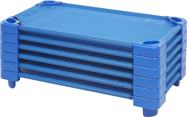Stackable Kiddie Cot, Toddler Size, Classroom Furniture, Blue, 6-Pack