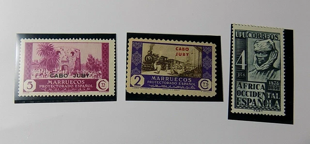 Lot 3 Timbres Anciens Marruecos Cabo Juby Espagne Bon Etat