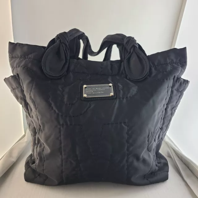 Marc By Marc Jacobs Solid Black Quilted Nylon Signature Shoulder Tote Bag