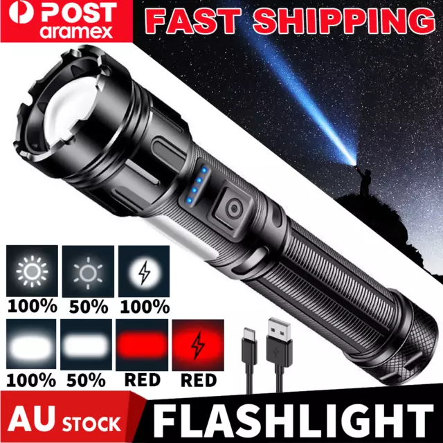 1200000LM LED Flashlight Zoom Light Super Bright Torch USB Rechargeable Lamp AUS