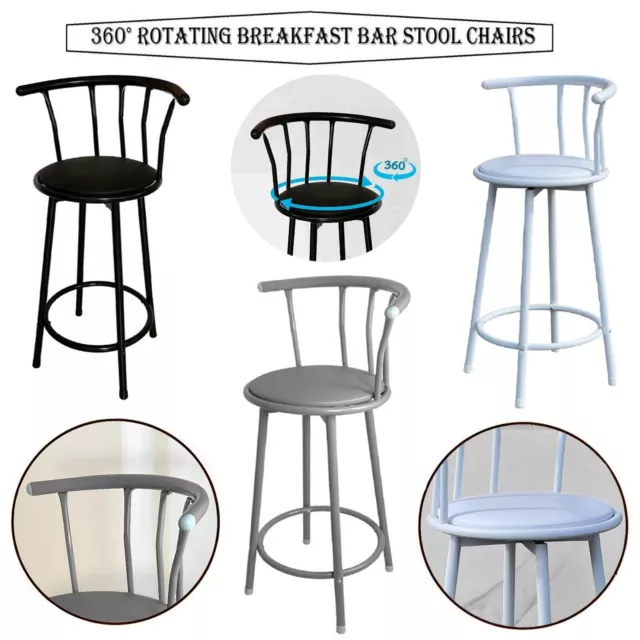 360° Swivel Breakfast Bar Stool Chair Metal Frame Crown Back Soft Padded Seat