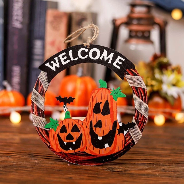 NEW Halloween Round Door Plate Wooden Pendant Festival Party Scene Layout Props