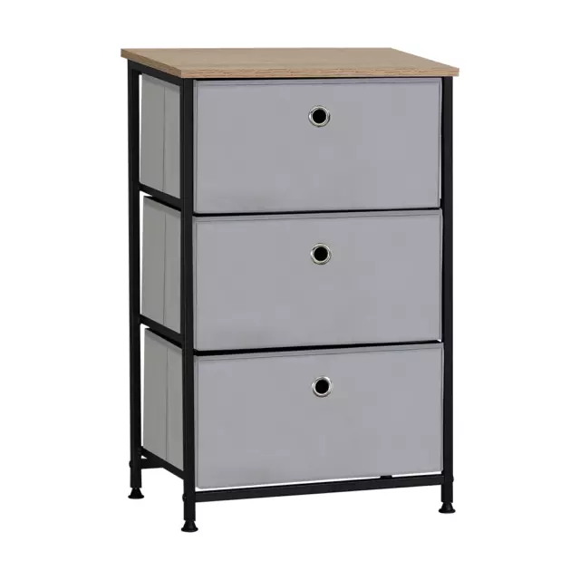 3 Tier Set of Light Grey Canvas Drawers With Oak effect Melamine Top