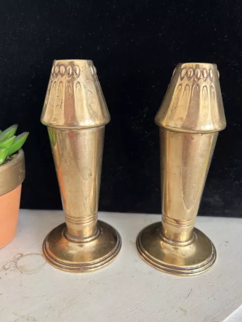 Secessionist Antique Pair Brass Candlesticks Arts Crafts Candle Holders Vienna