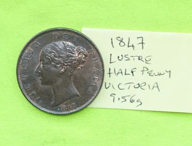 1847 Lustre Half Penny (UK British) Victoria (1837-1901) Coin (9.56 grams)