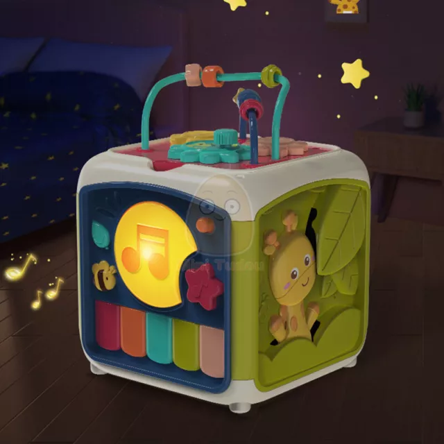 Activity Cube Music Keyboard Drum Flash Lights Montessori Shape Matching Sorting