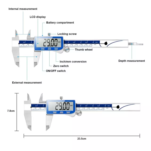 Calibre Digital Acero Inoxidable Calibrador Pie de Rey Con Pantalón LCD yEstuche 2