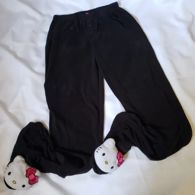 2011 Sanrio Hello Kitty Womens Large Black Footed Pajama Pants Bottoms Sleepwear