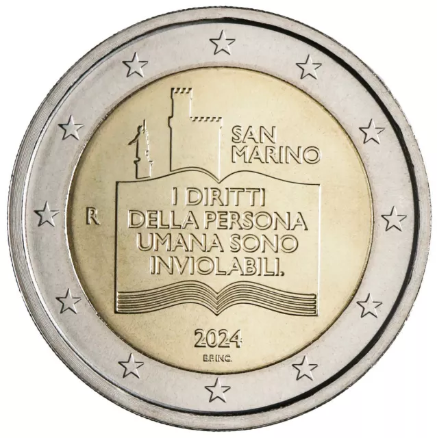 2 Euro San Marino 2024 BU Coin Card 50. Jahrestag der Erklärung der Bürgerrechte