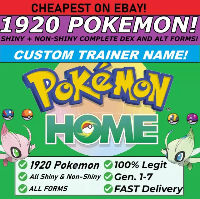 Pokemon Home ALL 807 SHINY&NONSHINY CUSTOM TRAINER FULL Living Dex 1920 TOTAL