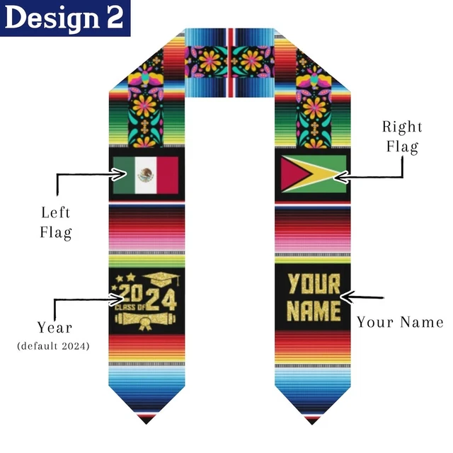 PERSONALIZED GRADUATION STOLES With Flags Of Two Countries, Class Of