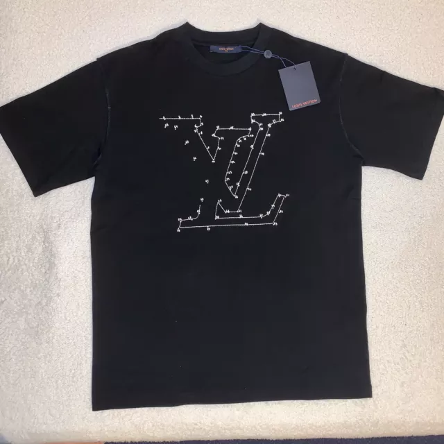 LOUIS VUITTON Logo embroidery T-shirt Size M Black Auth Men Used