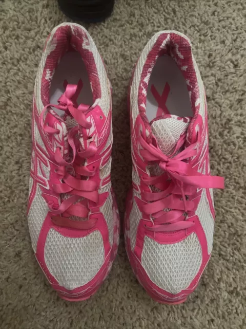 Asics Gel GT-1000 T4L8N White Pink Breast Cancer Running Shoes Women's Size 9