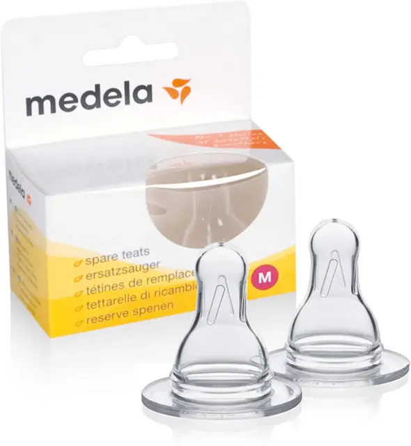 Tetinas de botella de leche materna de flujo medio Medela - Paquete de 2 tetinas de repuesto sin BPA para