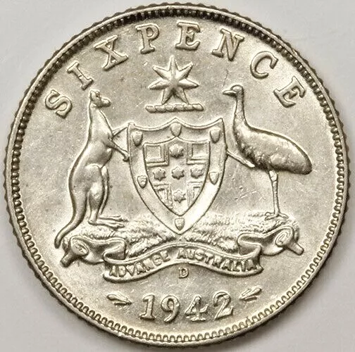 1942 D Australia Sixpence Silver Coin