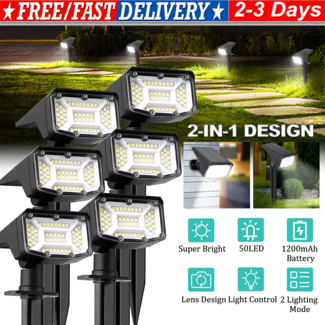6 Pack 50-LED Solar Spotlights Landscape Lights Outdoor Garden Pathway Lamps