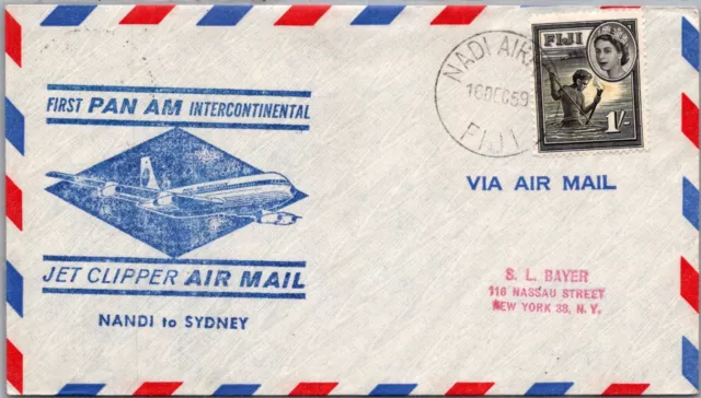 Fiji British 1959 Cachet First Jet Clipper Flight Airmail Pan Am Cover Addr Usa