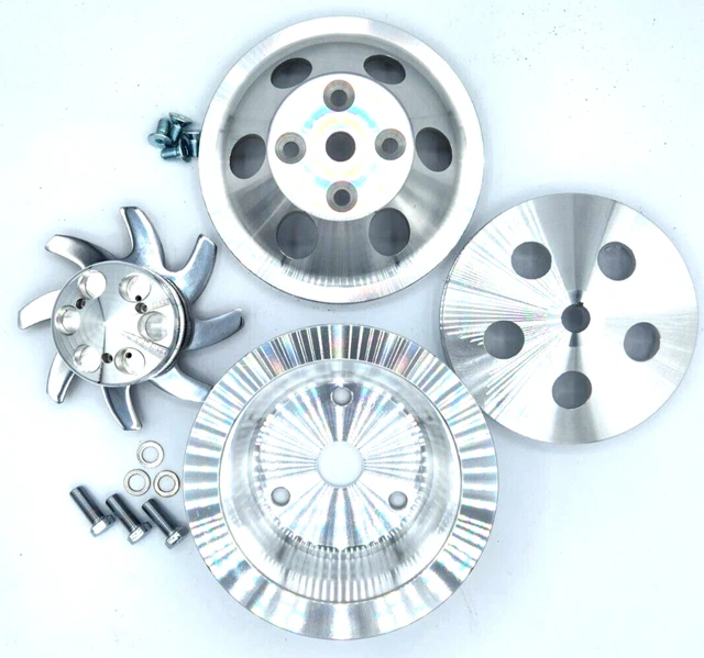 SMALL BLOCK CHEVY Aluminum Pulley Kit VBelt Long Water Pump, LWP, 350