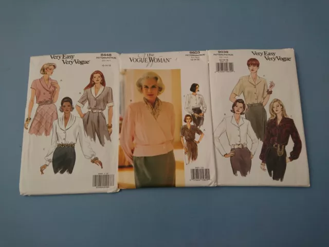 VOGUE PATTERNS 8448 & 8603 & 9039 - ALL MISSES BLOUSE SIZES 12-14-16 - Preowned