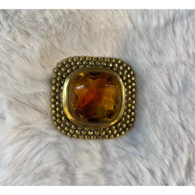 Vintage Accessocraft NYC Brooch Gold w/ Square Citrine Glass Stone
