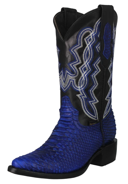 MENS BLUE COWBOY Boots Snake Python Print Leather Rodeo Riding Ranch ...