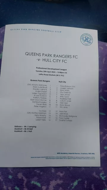 QPR U21 v Hull City U21  25/4/23