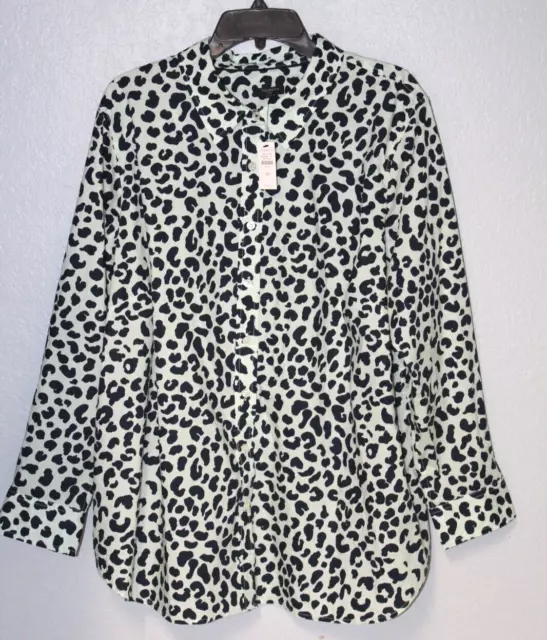 NEW Talbots Women 3X Green Black L/S Button Shirt Blouse Leopard Cheetah NWT