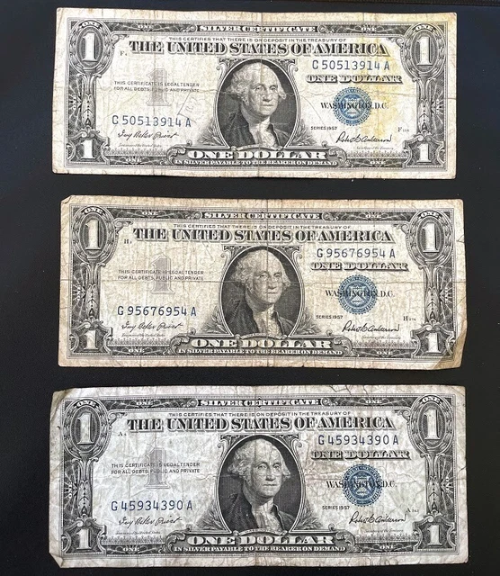 1957 SILVER CERTIFICATE $1 LOT of 3 Banknotes USA Paper Currency Old Money