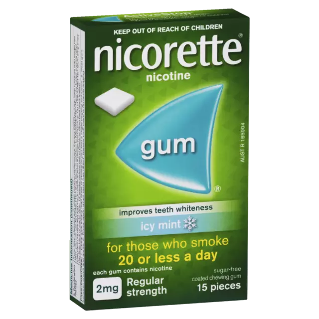 Nicorette Gum Nicotine 2mg 15 Pieces - Icy Mint Regular Strength Sugar-Free