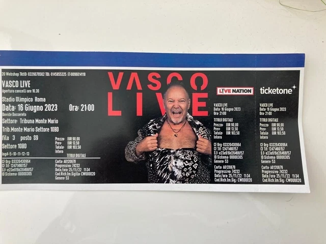 Vasco Rossi Roma 16 giugno 2023 1 biglietto Tribuna Monte Mario