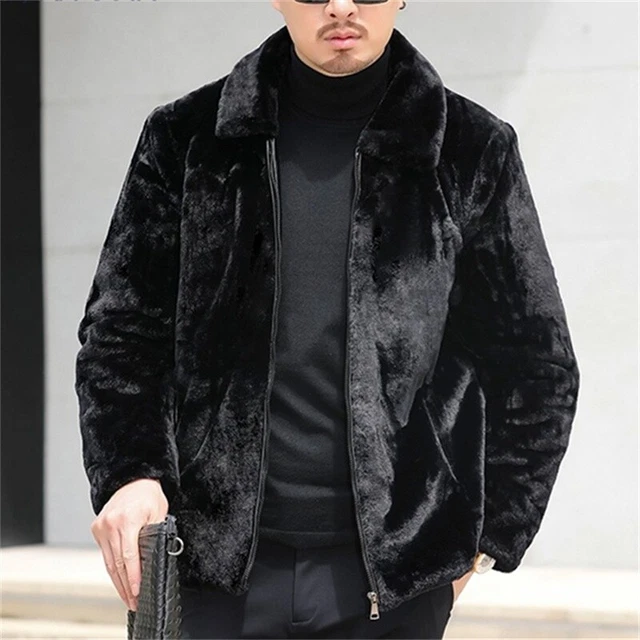 Hommes Fausse Fourrure Manteau de Luxe Veste Pull Épais Hiver Chaud