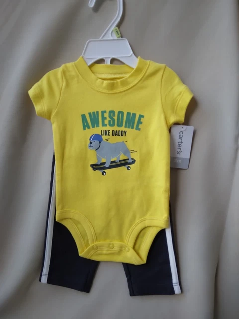 Carters Infant Toddler Boys 2pc Bodysuit Outfits Awsome Like Daddy 3mo. Size NWT