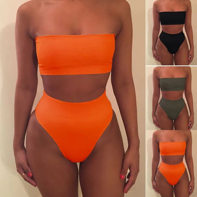 MAILLOT DE BAIN Femme Sans Bretelles Bandeau Taille Haute Bikini