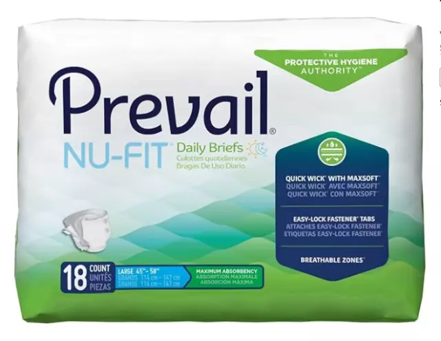 72 PREVAIL Nu-Fit LARGE Unisex Adult Diaper CASE OF 4-18 Packs NU-013/1 LOCAL