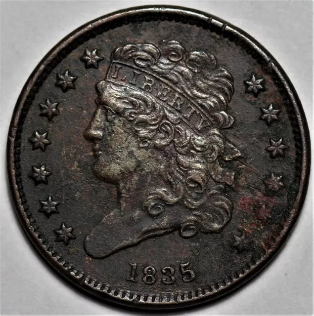 1835 Classic Head Half Cent - Corrosion - Rotated Die - 1/2c Copper Penny - L44