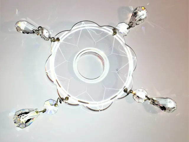 alte Kristall Glas Lüsterschale 100mm + Behang Tropfschale Lüster