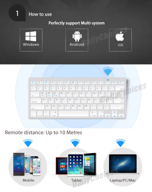 Ultra Slim Bluetooth Wireless Keyboard For Apple iPad iPhone Android Mac Windows 3