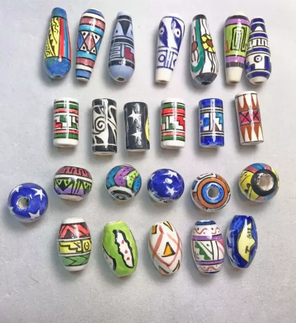 Ceramic hair beads and Crafts & jewellery,  Peruvian Hand Painted beads