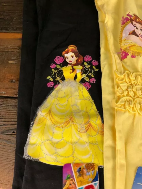 Leggings Disney Princess Bambine nuovi con etichette cotone blu nero giallo 10 anni Elsa Belle 2