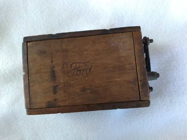 Ford Script Wood Ignition Coil Buzz Box - Empty and Opens Easily